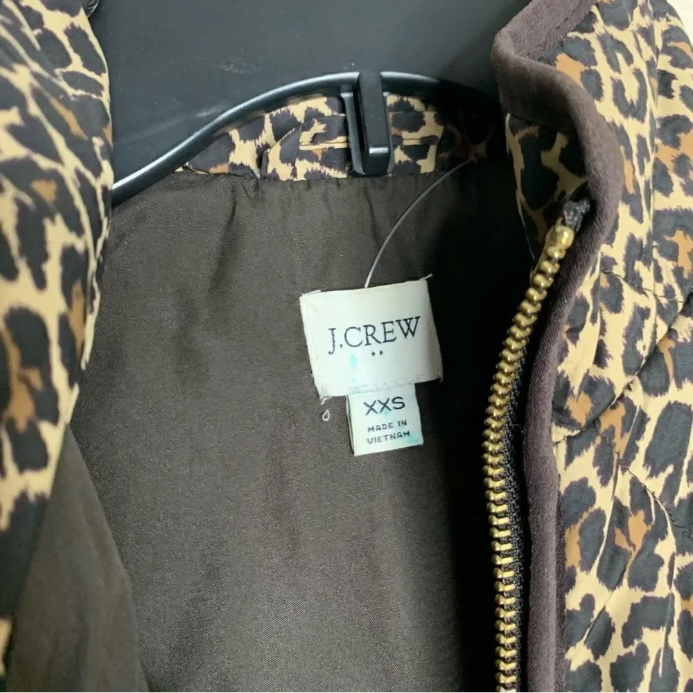 J.crew quilted puffer vest zip up leopard brown‎